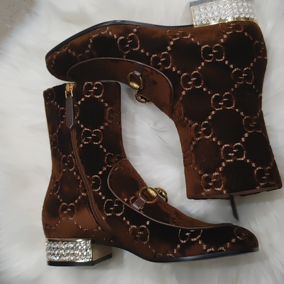 Gucci Velvet GG Malaga Boot Brown 37.5 - Picture 5 of 12